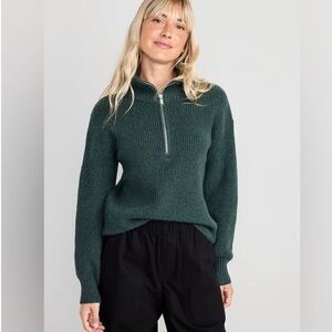 Old Navy Shaker-Stitch Half Zip Sweater In Jade Shadow